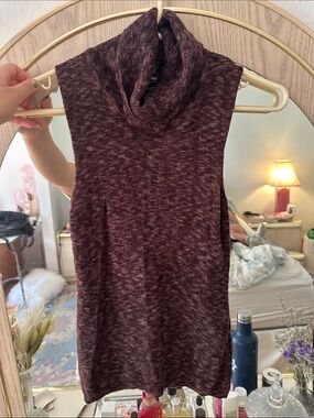 Tricot Chic Italy Sleeveless Marled Turtleneck Sweater - Brown